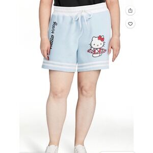 Hello Kitty Sanrio Light Blue Fleece Shorts Womens Large Hula Hoop Graphic L